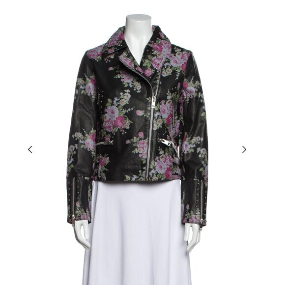 NWT Walter Baker Floral Black Leather Jacket Size M - Picture 1 of 7